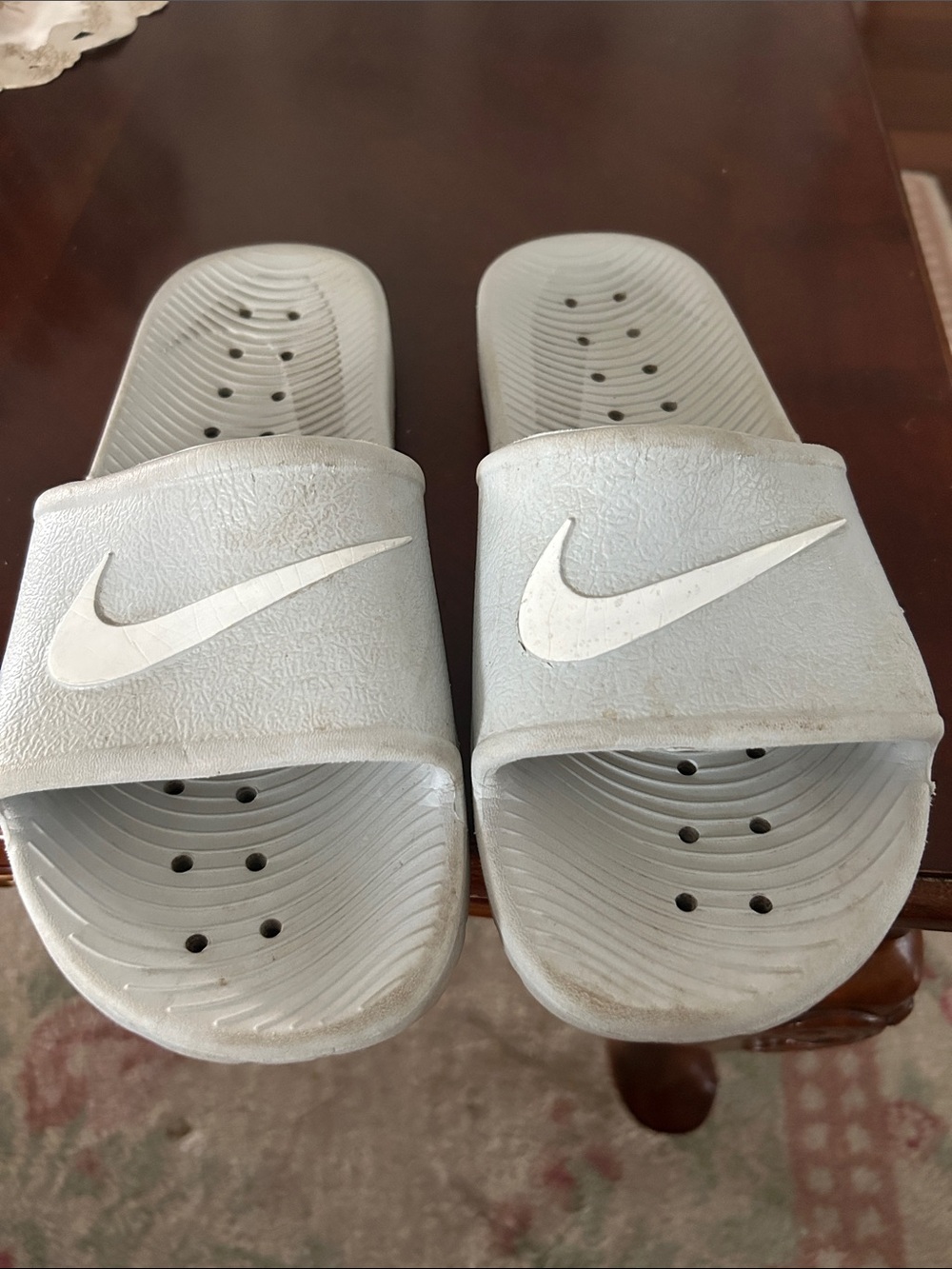Nike Light Grey Slide Sandals with White Swoosh